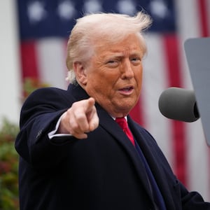 President Donald Trump gestures while speaking during a “Make America Wealthy Again” trade announcement event in the Rose Garden at the White House