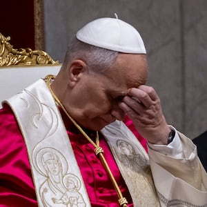 Pope Leo sitting down.
