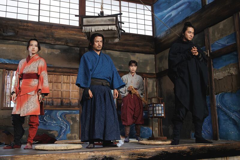 Junichi Okada, Yumia Fujisaki, Kaya Kiyohara, and Masahiro Higashide in Last Samurai Standing.
