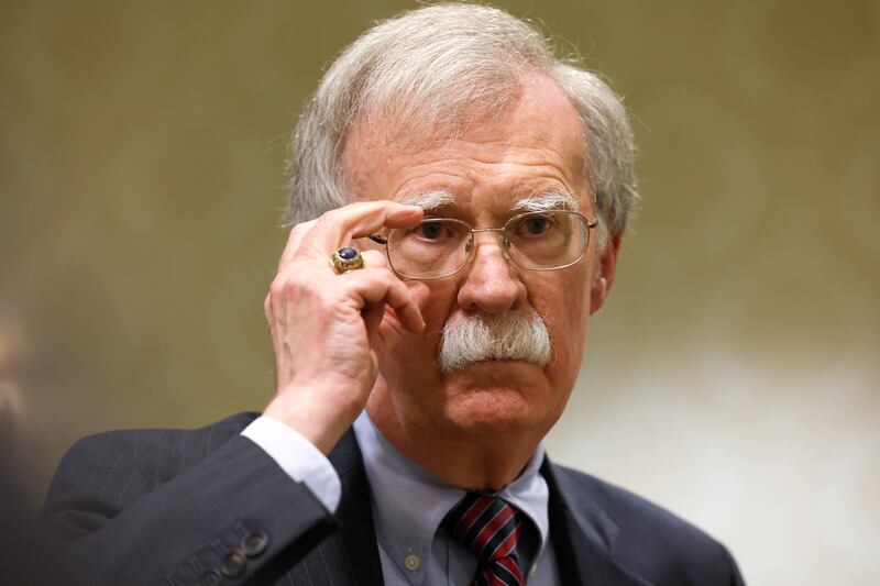 John Bolton speaks to reporters after speaking in a panel hosted by the National Council of Resistance of Iran – U.S. Representative Office (NCRI-US) at the Willard InterContinental Hotel on August 17, 2022 in Washington, DC.