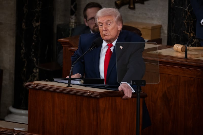 WASHINGTON, DC - FEBRUARY 24: US President Donald Trump delivers his State of the Union address to a joint session of Congress in the chambers of the U.S. House of Representatives in Washington, DC on February 24, 2026. (Photo by Nathan Posner/Anadolu via Getty Images)