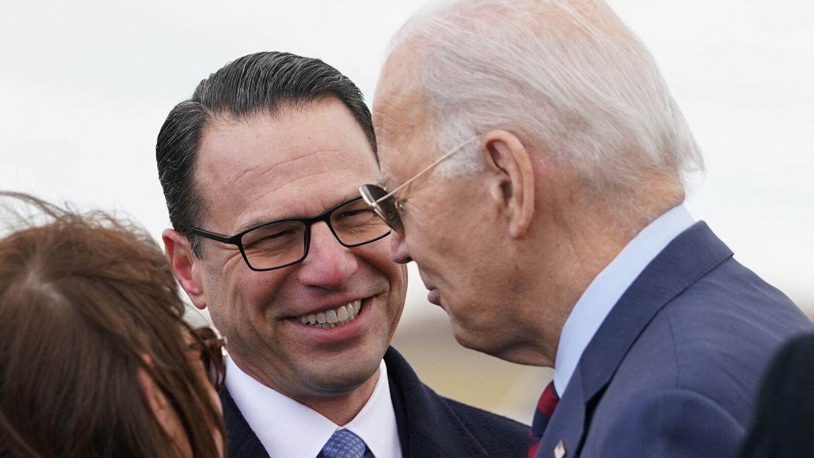 U.S. President Joe Biden is greeted by Governor Josh Shapiro upon arrival in Philadelphia, Pennsylvania, U.S., December 11, 2023.
