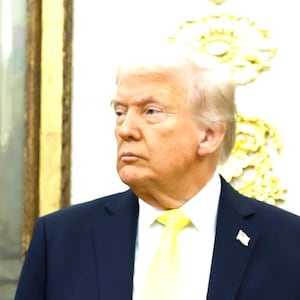 U.S. Deputy Attorney General Todd Blanche (L) speaks as U.S. Attorney General Pam Bondi (C) and U.S. President Donald Trump look on during a press conference