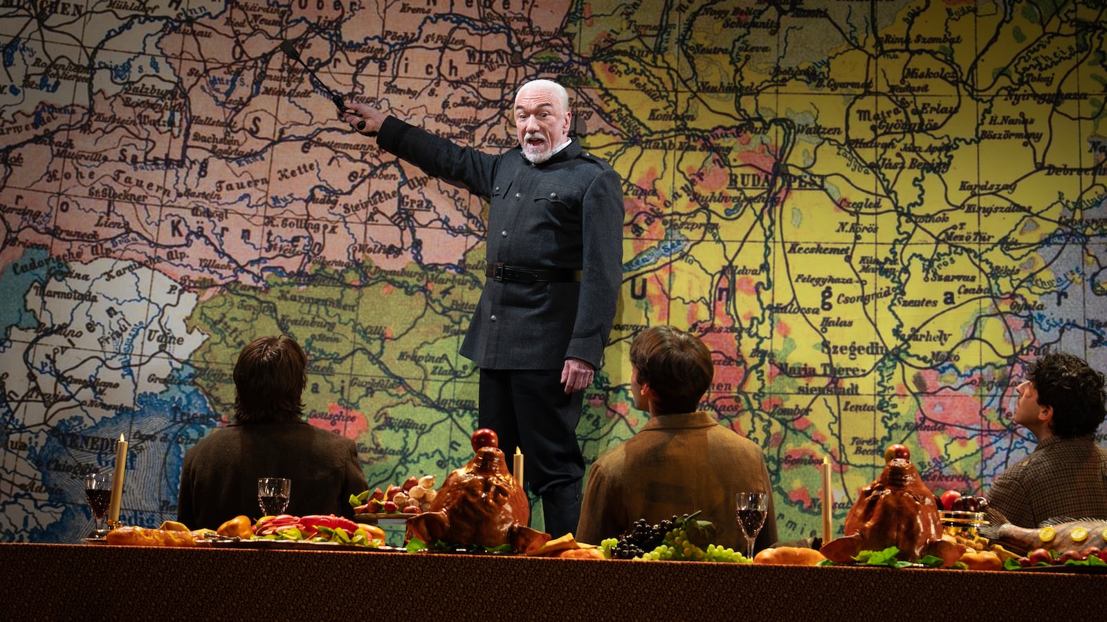 (back row) Patrick Page (Dragutin “Apis” Dimitrijevic)
(front row; l to r) Jason Sanchez (Nedeljko), Adrien Rolet (Trifko), Jake Berne (Gavrilo)