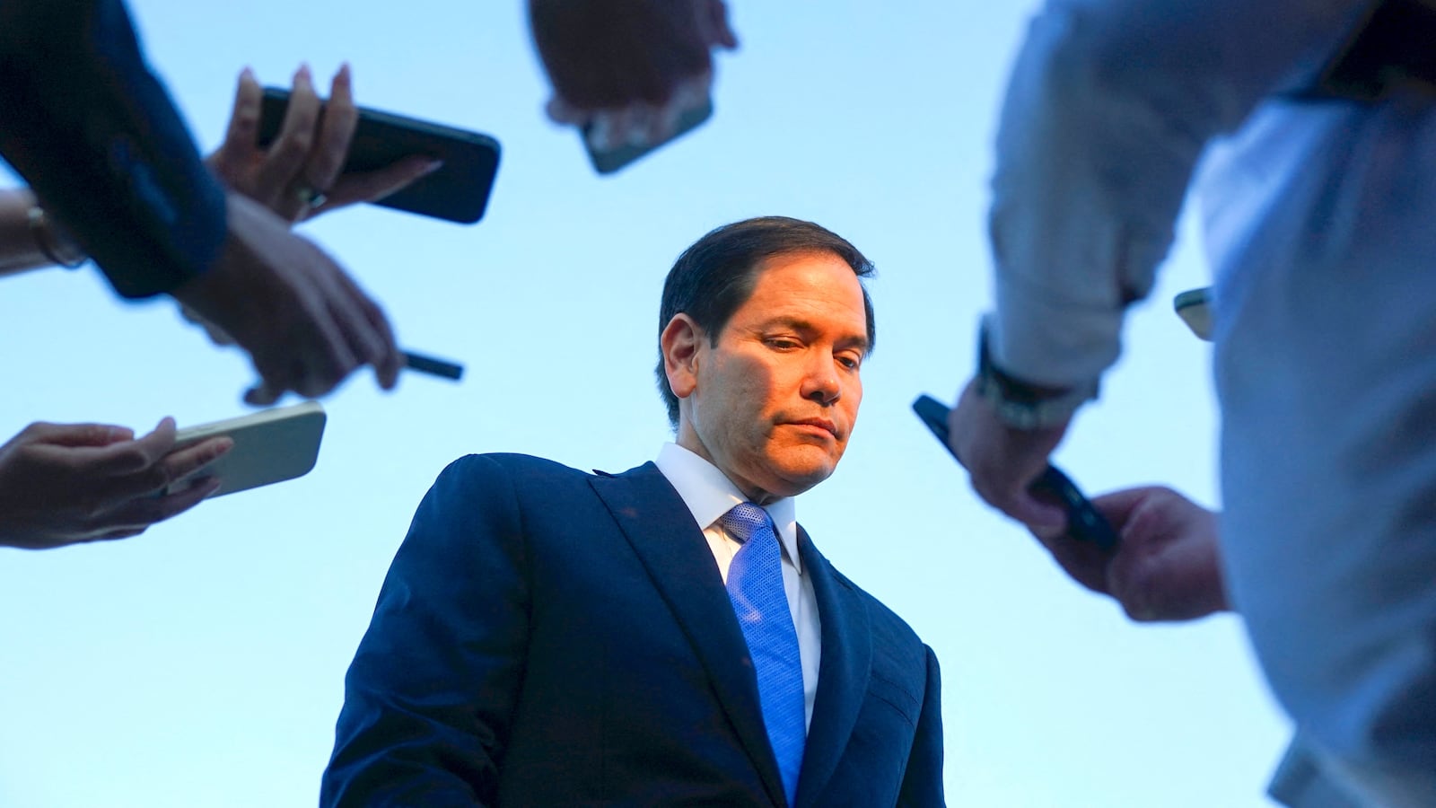 Secretary of State Marco Rubio speaks to the press at Ben Gurion International Airport, near Lod, Israel, September 16, 2025.