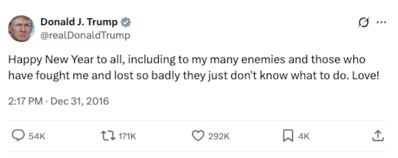 President Trump's 2016 Twitter post.