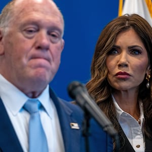 Border czar Tom Homan joins Homeland Security Secretary Kristi Noem at a news conference in New York on July 21, 2025 in New York City.