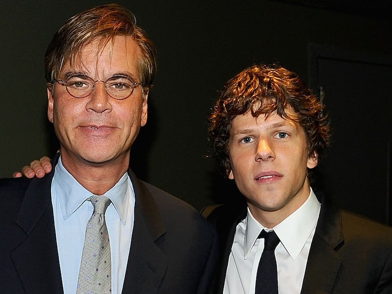Justin Timberlake (L), Aaron Sorkin (C), and Jessie Eisenberg (R)