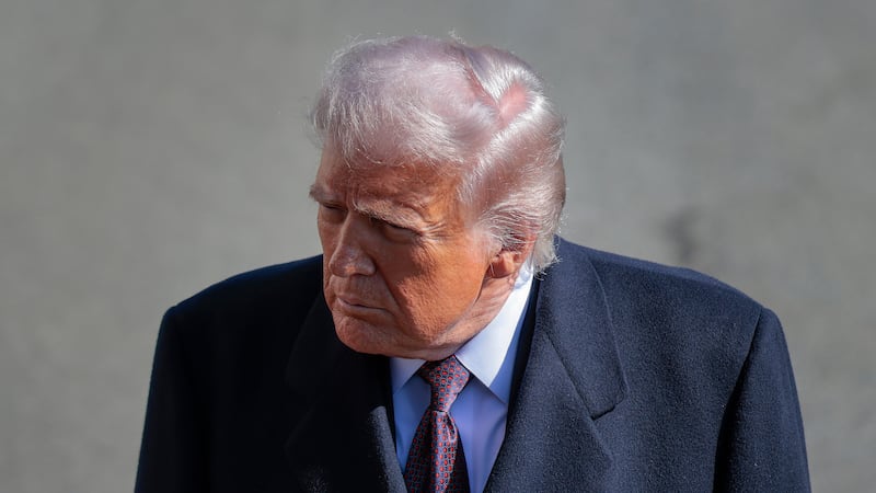 President Donald Trump stops to speak to the media as he departs on Marine One on the South Lawn of the White House on February 27, 2026 in Washington, DC.