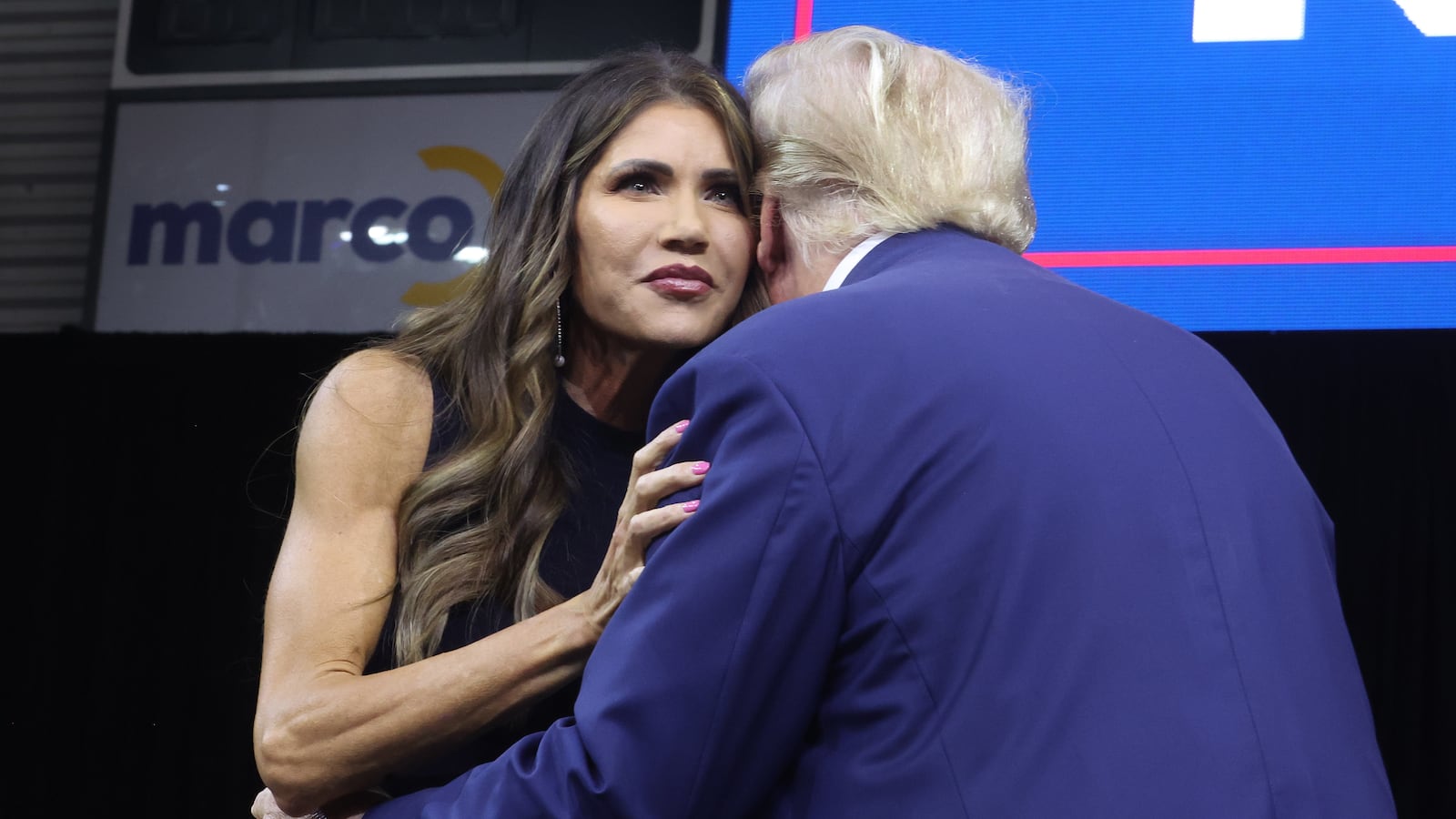 Donald Trump greets South Dakota Governor Kristi Noem