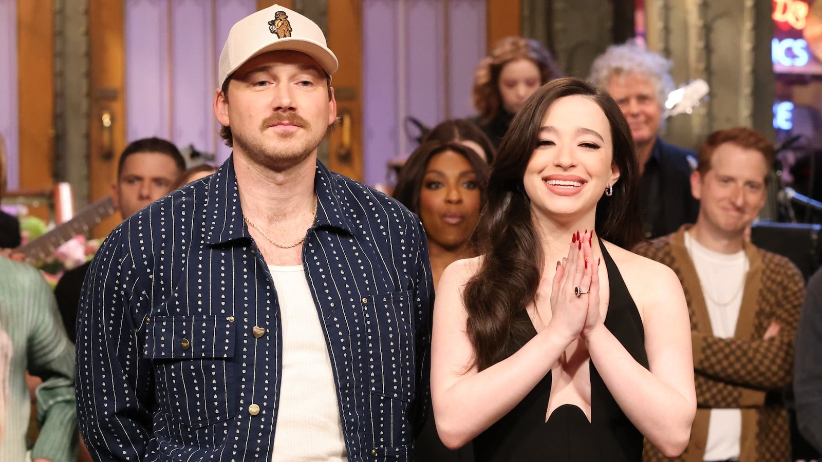 Musical guest Morgan Wallen and host Mikey Madison on ‘Saturday Night Live’ during Goodnights & Credits on Saturday, March 29, 2025.