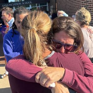 Parents await news of their children's status after shooting at Annunciation Church on Wednesday morning, Aug. 27, 2025 in Minneapolis.