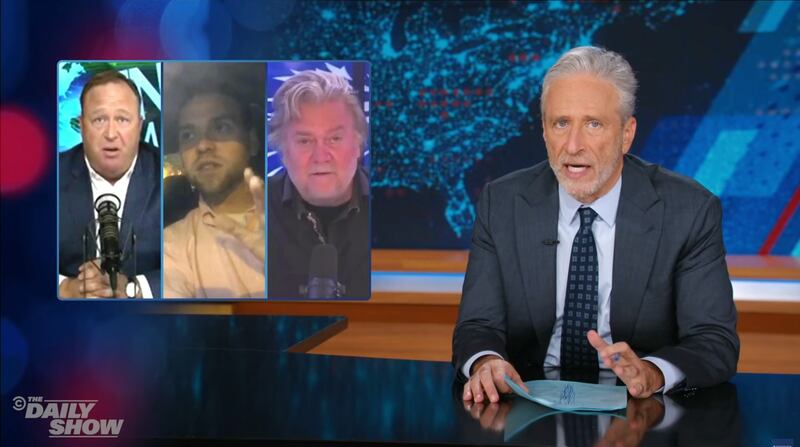 The Daily Show, Jon Stewart ripping into Pizzagate conspiracy theorists.
