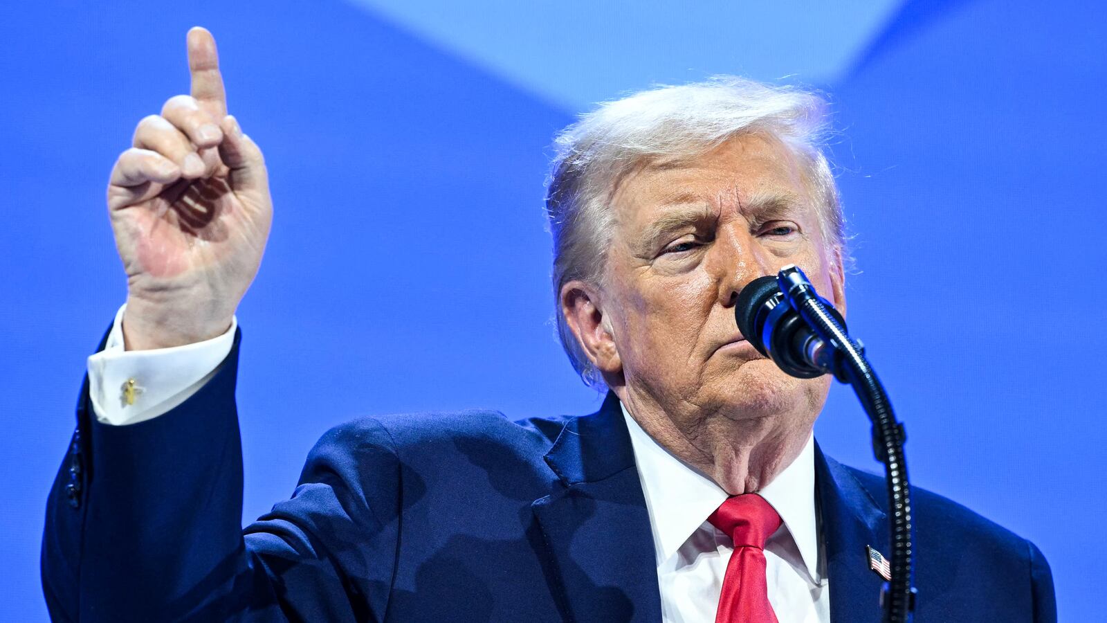 US President Donald Trump gestures as he delivers a special address during the World Economic Forum (WEF) annual meeting in Davos on January 21, 2026. The World Economic Forum takes place in Davos from January 19 to January 23, 2026. (Photo by Mandel NGAN / AFP via Getty Images)