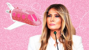 Melania Trump, pink glitter, barbie plane