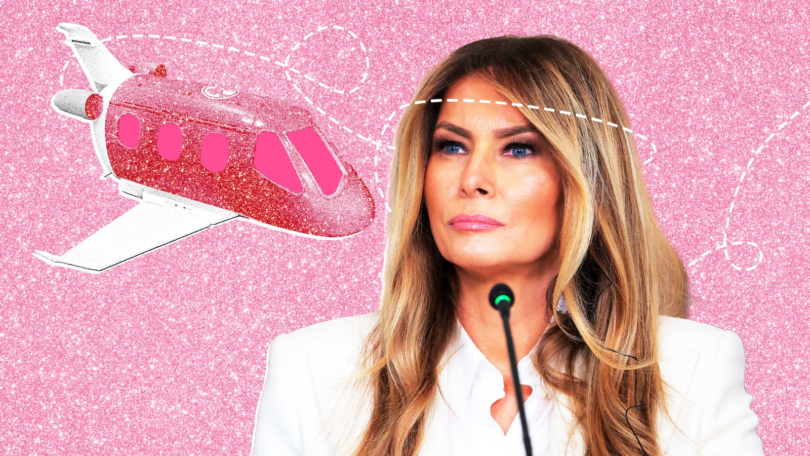 Melania Trump, pink glitter, barbie plane
