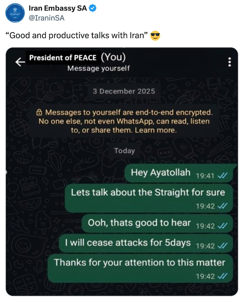 The post from the Iranian embassy in South Africa.