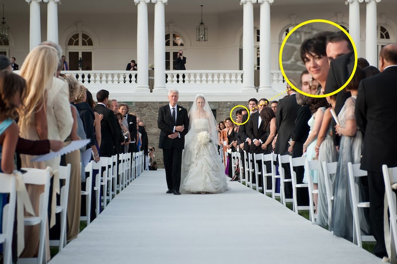 In this handout image provided by Genevieve de Manio, former U.S. President Bill Clinton (L) walks Chelsea Clinton down the aisle during her wedding to Marc Mezvinsky at the Astor Courts Estate on July 31, 2010 in Rhinebeck, New York. Chelsea Clinton, the daughter of former U.S. President Bill Clinton and Secretary of State Hillary Clinton, married Marc Mezvinsky today in an interfaith ceremony at the estate built by John Jacob Astor on the Hudson River about two hours north of New York City.