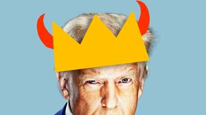 Donald Trump with a crown and devil horns