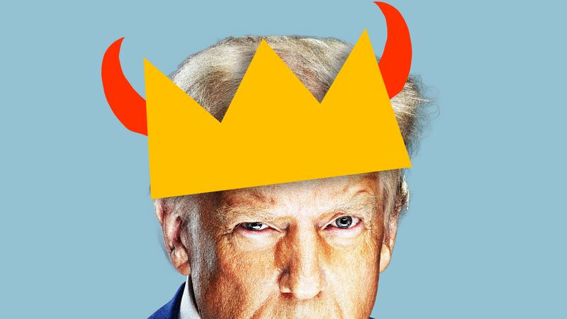 Donald Trump with a crown and devil horns