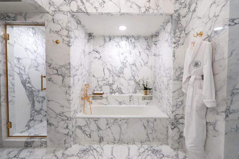 President Trump shared photos of the renovation he made to the bathroom in the Lincoln bedroom, changing it to all marble.