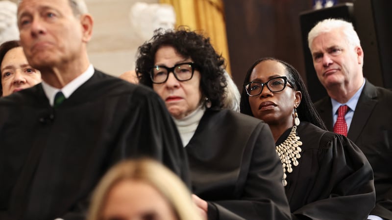 Justice John Roberts, US Supreme Court Associate Justice Sonia Sotomayor and US Associate Supreme Court Justice Ketanji Brown Jackson