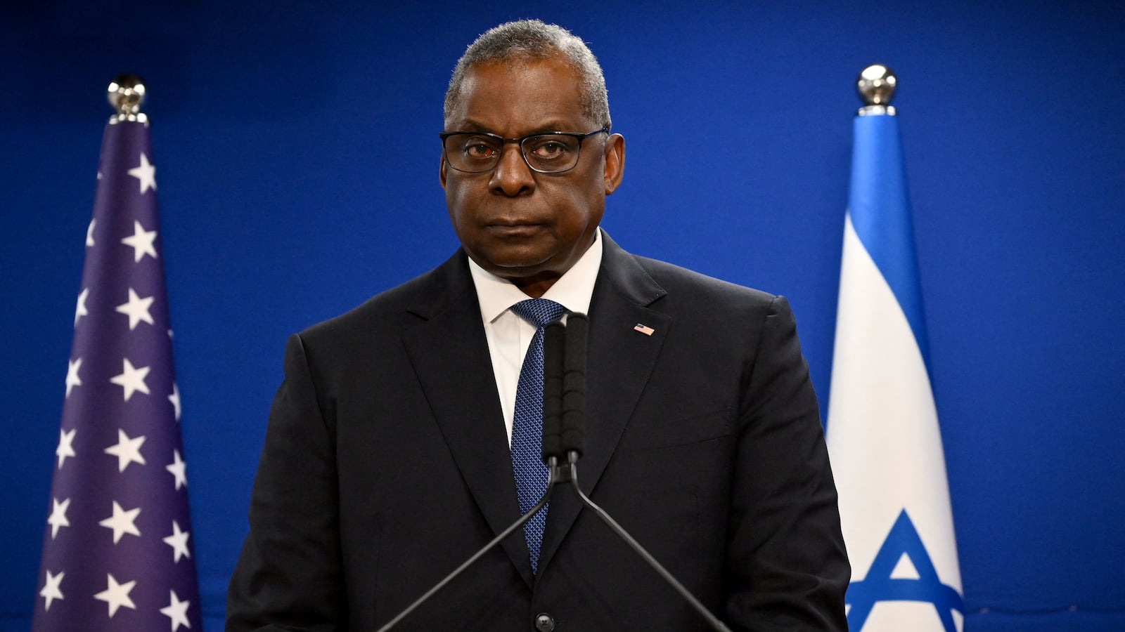 US Secretary of Defence Lloyd Austin looks on during a joint press conference with Israel's defence minister, in Tel Aviv on December 18, 2023.