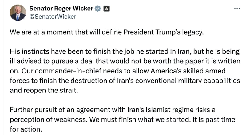 Mississippi GOP Senator Roger Wicker says negotiating with Iran reveals America's weakness.