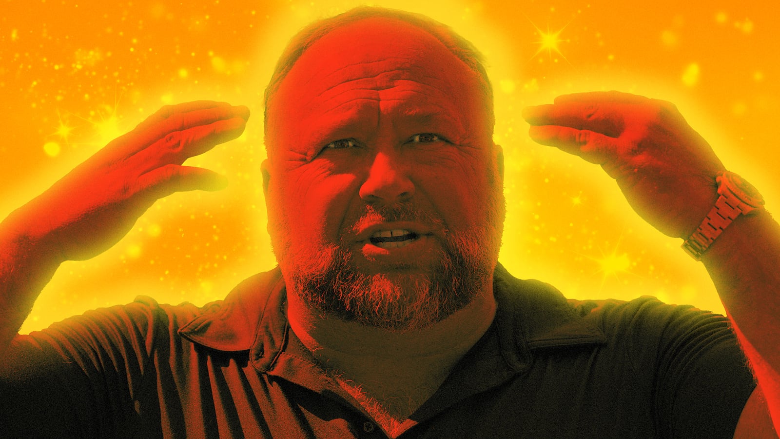 A photo illustration of Alex Jones.