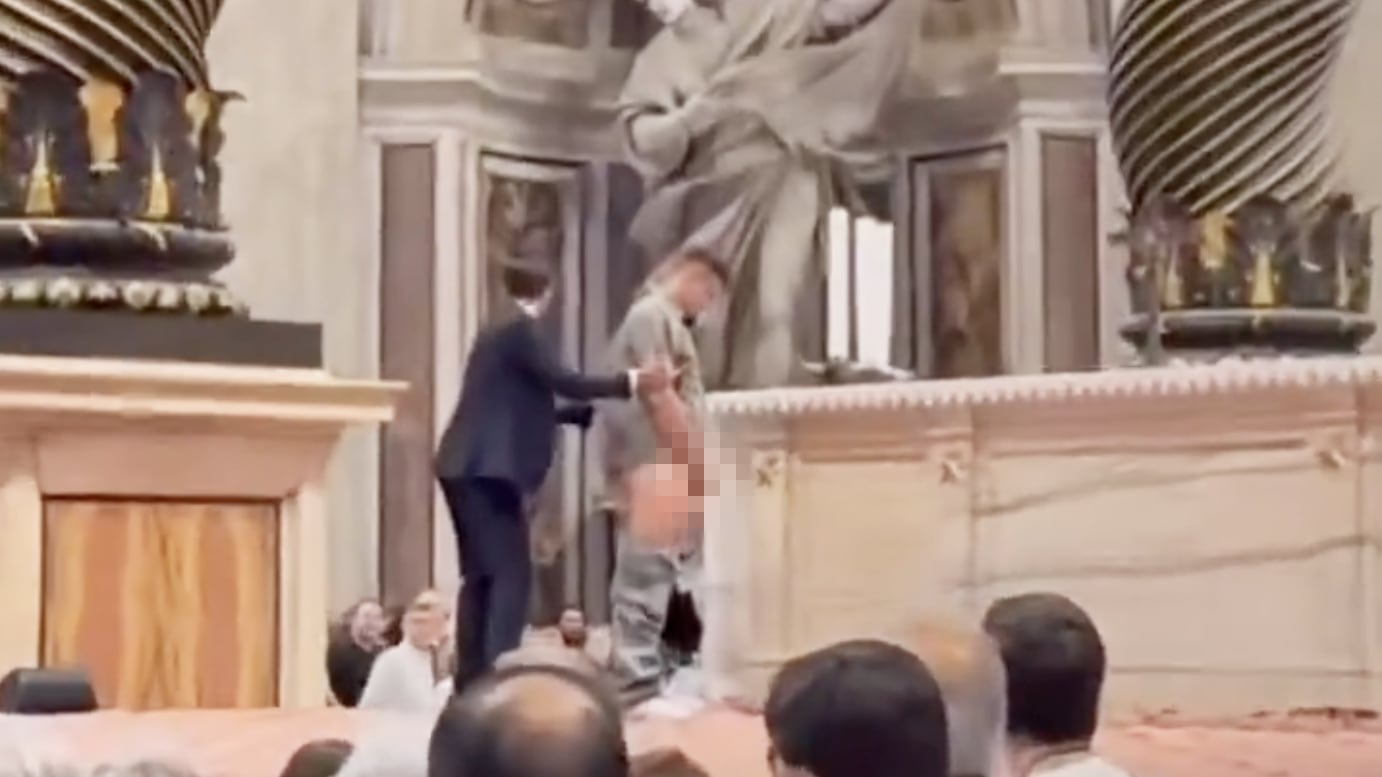 An unidentified man caught urinating on the Altar of Confession at St. Peter's Basilica.