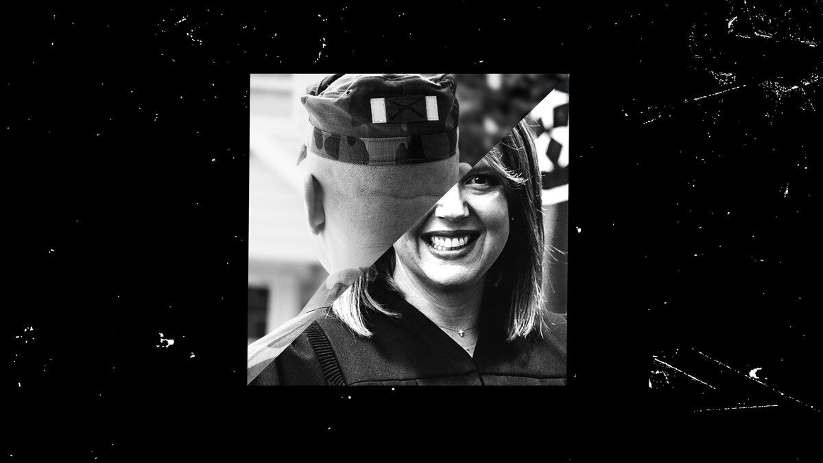 A photo illustration that shows an Army soldier spliced through Judge Kathryn Olita