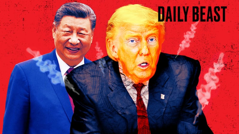 A photo illo illustration of Donald Trump and President Xi.