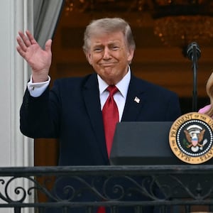 US President Donald Trump and First Lady Melania Trump greet attendees of the Congressional Picnic on the South Lawn of the White House in Washington, DC on May 19, 2026.
