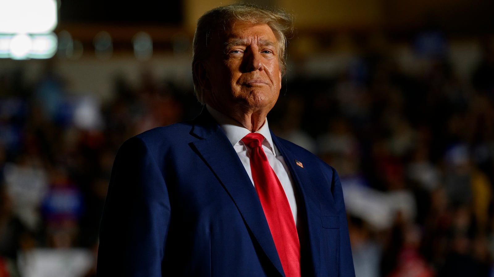 Former U.S. President Donald Trump enters Erie Insurance Arena for a political rally while campaigning for the GOP nomination in the 2024 election on July 29, 2023 in Erie, Pennsylvania.