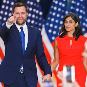 JD Vance and his wife Usha Vance attend a rally in St. Cloud, Minnesota, U.S., July 27, 2024.