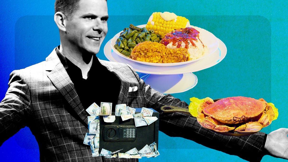 A photo composite featuring Mikey Day, the host of Is it Cake? and realistic cakes