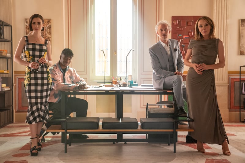 Lily Collins, Samuel Arnold, Bruno Gouery and Philippine Leroy-Beaulieu