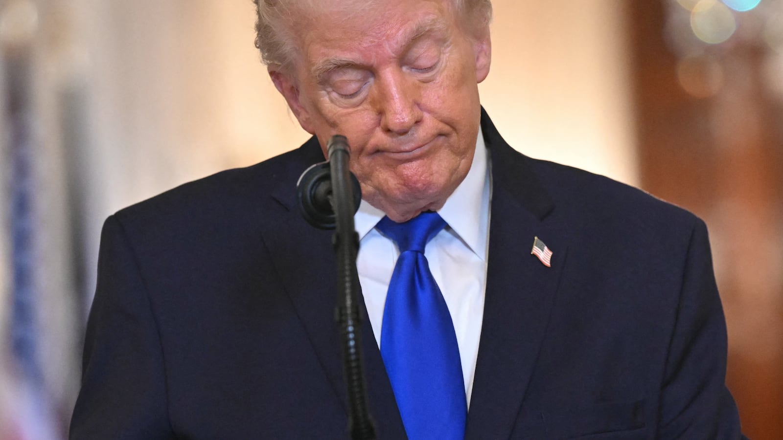 US President Donald Trump speaks during the Angel Families Remembrance Ceremony in the East Room of the White House in Washington, DC, on February 23, 2026. (Photo by SAUL LOEB / AFP via Getty Images)