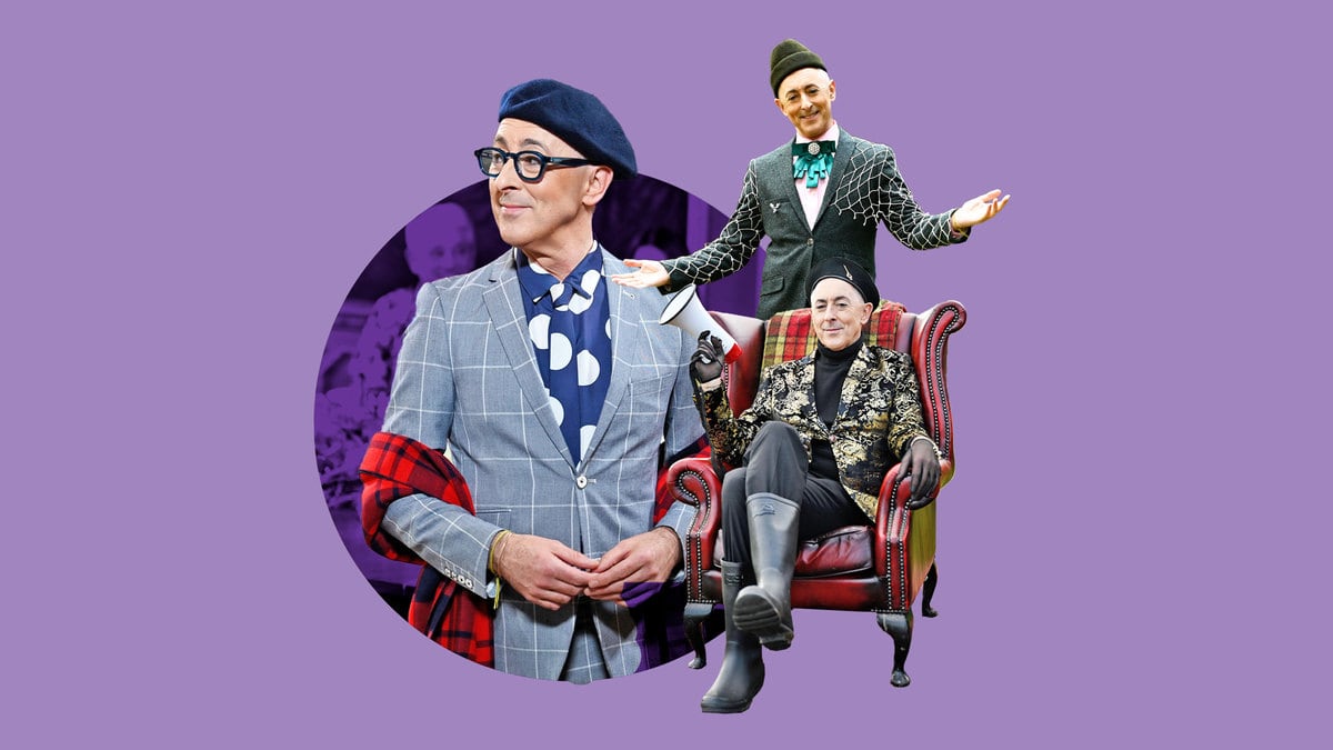 A photo composite of Alan Cumming in different outfits on ‘The Traitors’