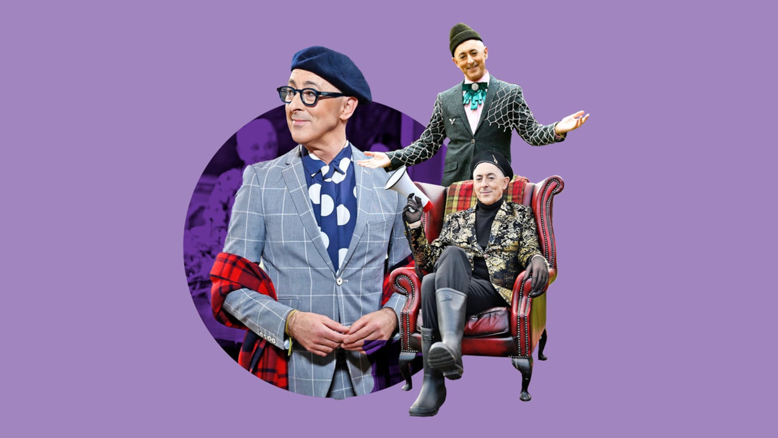 A photo composite of Alan Cumming in different outfits on ‘The Traitors’