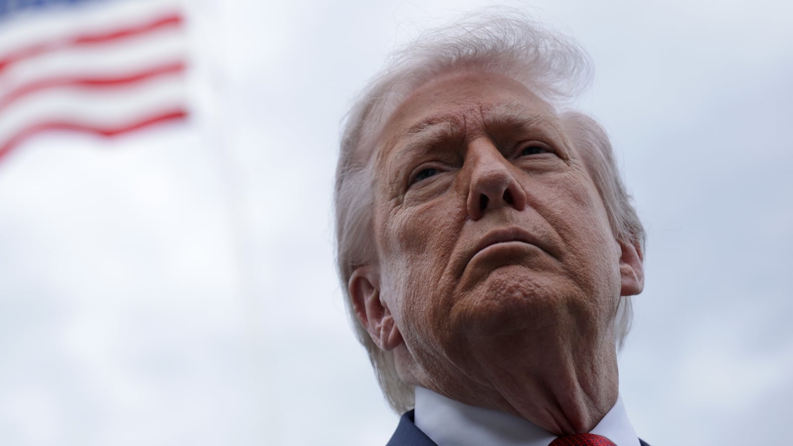 President Donald Trump speaks to members of the media prior to a Marine One departure from the South Lawn of the White House on May 8, 2026 in Washington, DC.