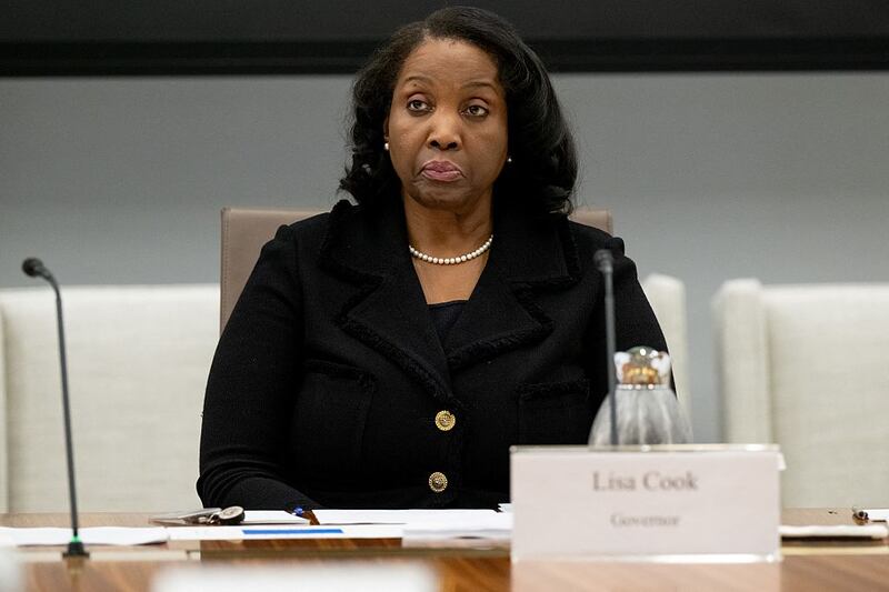 Lisa Cook, member of the Board of Governors of the US Federal Reserve, attends a Federal Reserve Board open meeting discussing proposed revisions to the board's supplementary leverage ratio standards at the Federal Reserve Board building in Washington, DC, on June 25, 2025. (Photo by SAUL LOEB / AFP) (Photo by SAUL LOEB/AFP via Getty Images)