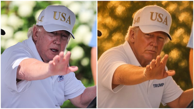 A before and after of Donald Trump's golfing picture.
