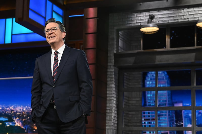 The Late Show with Stephen Colbert during Thursday’s April 16, 2026 show. Photo: Scott Kowalchyk ©2026 CBS Broadcasting Inc. All Rights Reserved.