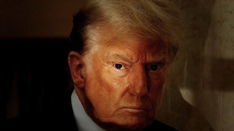 Former US President Donald Trump arrives back from a break at New York Supreme Court during his civil fraud trial on November 6, 2023 in New York City.