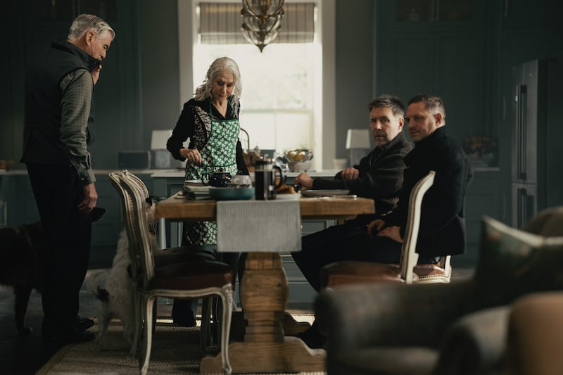 Pierce Brosnan as Conrad Harrigan, Helen Mirren as Maeve Harrigan, Paddy Considine as Kevin Harrigan, and Tom Hardy as Harry Da Souza.