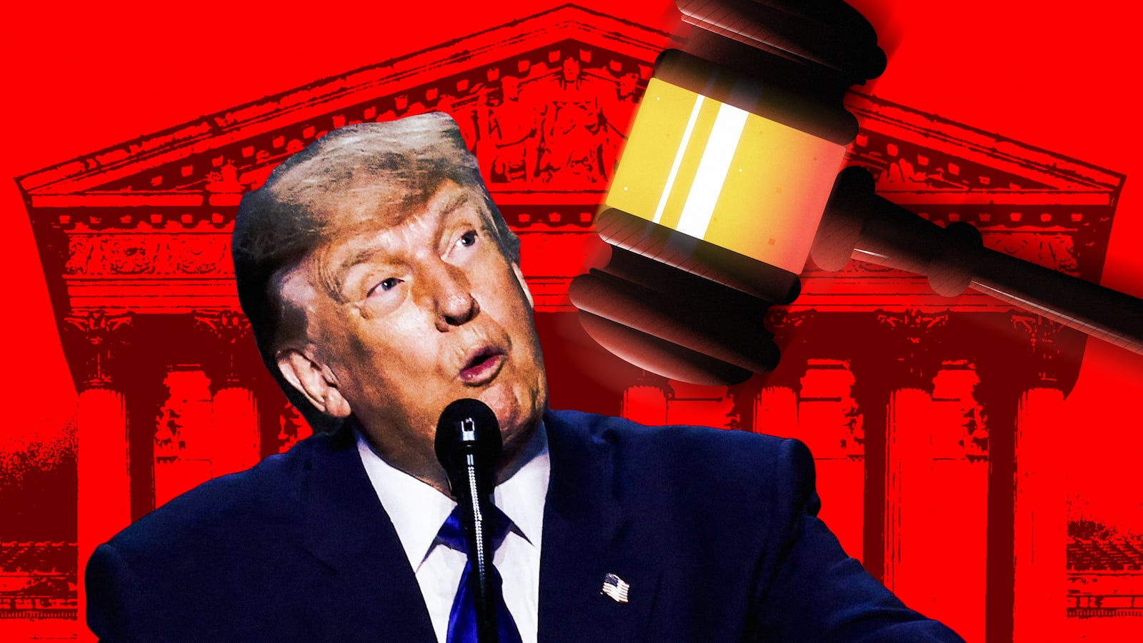 A photo illustration of Donald Trump and the Supreme Court building.