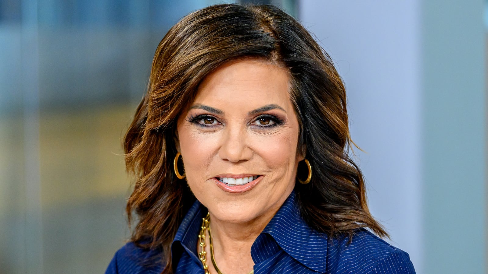 NEW YORK, NEW YORK - APRIL 18: Michele Tafoya as Kevin O'Leary visits "Outnumbered" at Fox News Channel Studios on April 18, 2024 in New York City. (Photo by Roy Rochlin/Getty Images)