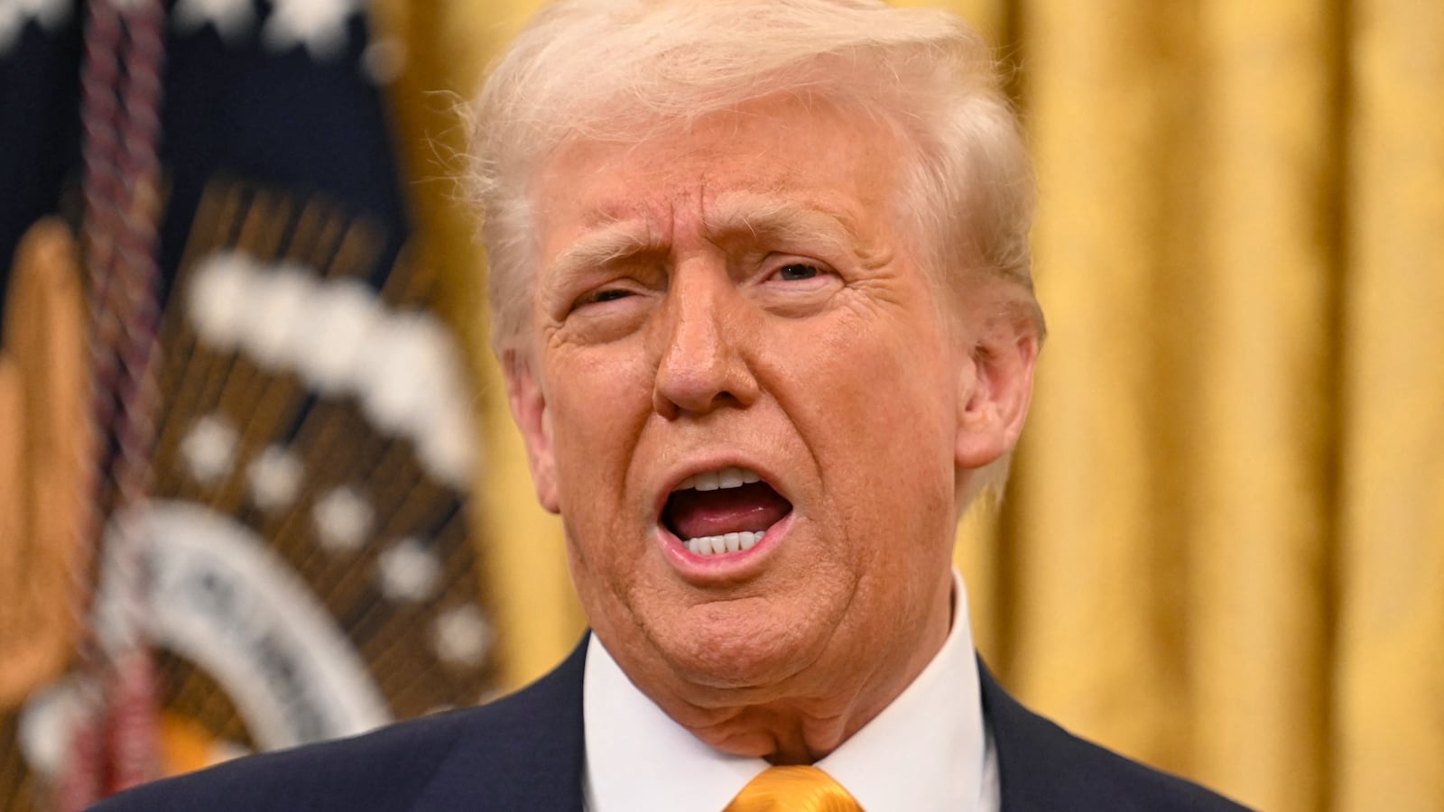 US President Donald Trump speaks in the Oval Office of the White House in Washington, DC, on February 21, 2025.