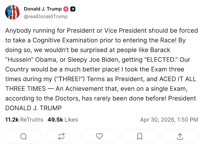 Trump boasts about his performance on a simple dementia test.